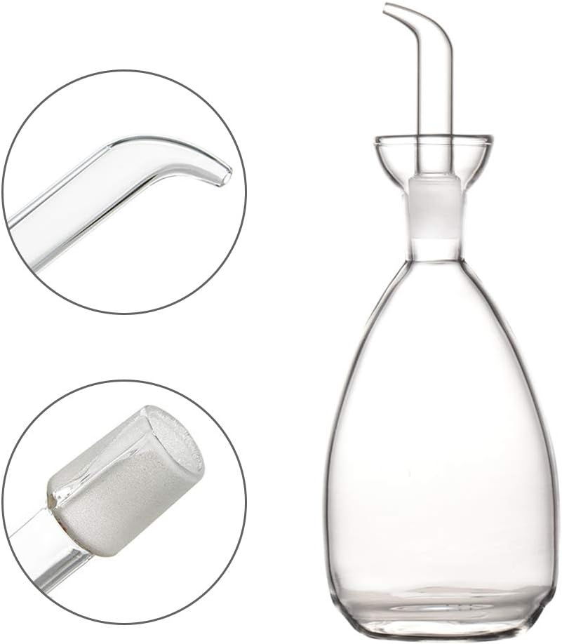 Glass Oil Bottle with Spout, Olive Oil Dispenser Vinegar Drizzler Pourer Stopper Pot, Soy Sauce Vinegar Cruet Non Drip Heat-Resistant for Cooking Kitchen Restaurant BBQ (15 oz)