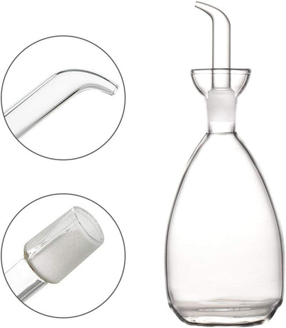 Glass Oil Bottle with Spout, Olive Oil Dispenser Vinegar Drizzler Pourer Stopper Pot, Soy Sauce Vinegar Cruet Non Drip Heat-Resistant for Cooking Kitchen Restaurant BBQ (15 oz)