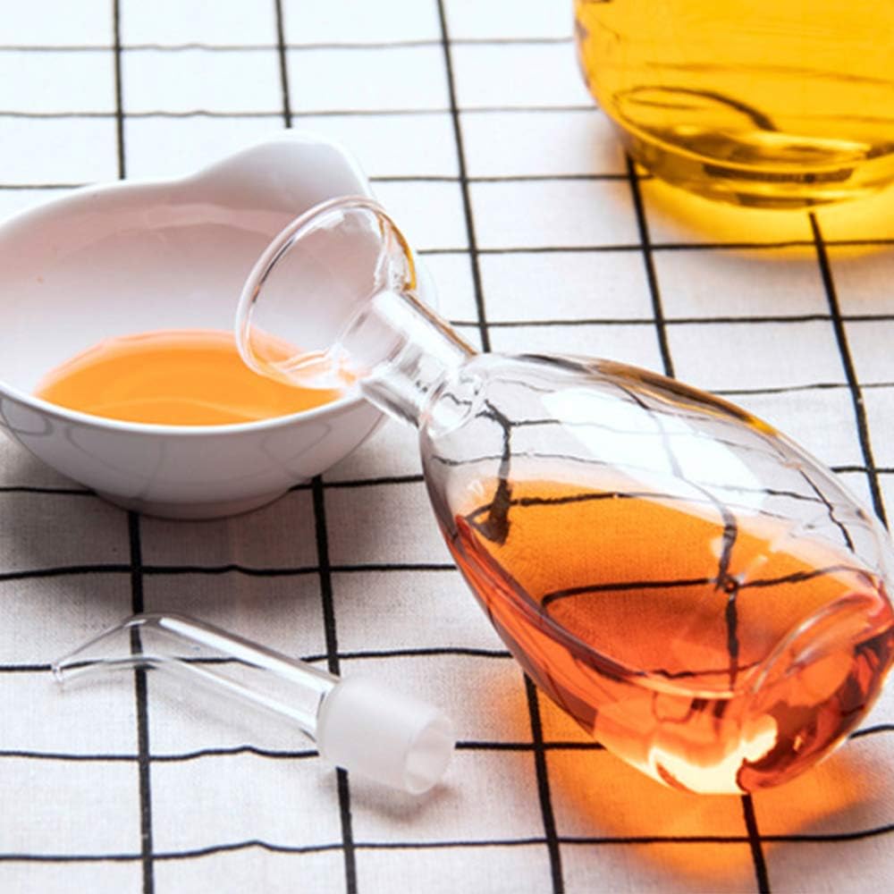 Glass Oil Bottle with Spout, Olive Oil Dispenser Vinegar Drizzler Pourer Stopper Pot, Soy Sauce Vinegar Cruet Non Drip Heat-Resistant for Cooking Kitchen Restaurant BBQ (15 oz)