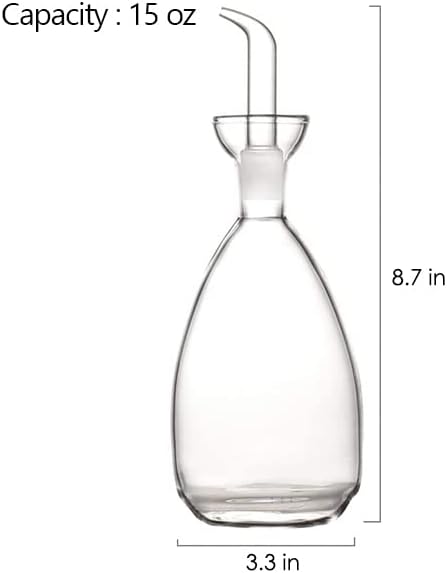 Glass Oil Bottle with Spout, Olive Oil Dispenser Vinegar Drizzler Pourer Stopper Pot, Soy Sauce Vinegar Cruet Non Drip Heat-Resistant for Cooking Kitchen Restaurant BBQ (15 oz)