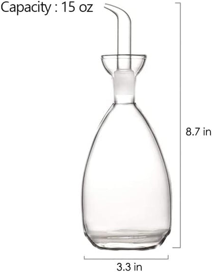 Glass Oil Bottle with Spout, Olive Oil Dispenser Vinegar Drizzler Pourer Stopper Pot, Soy Sauce Vinegar Cruet Non Drip Heat-Resistant for Cooking Kitchen Restaurant BBQ (15 oz)
