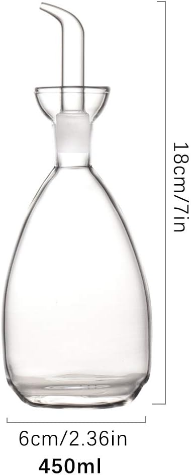 Glass Oil Bottle with Spout, Olive Oil Dispenser Vinegar Drizzler Pourer Stopper Pot, Soy Sauce Vinegar Cruet Non Drip Heat-Resistant for Cooking Kitchen Restaurant BBQ (15 oz)