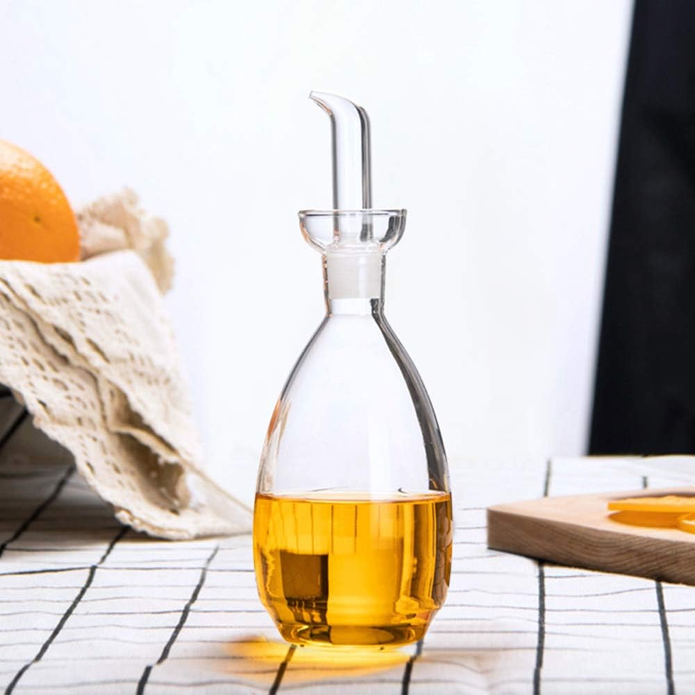 Glass Oil Bottle with Spout, Olive Oil Dispenser Vinegar Drizzler Pourer Stopper Pot, Soy Sauce Vinegar Cruet Non Drip Heat-Resistant for Cooking Kitchen Restaurant BBQ (15 oz)