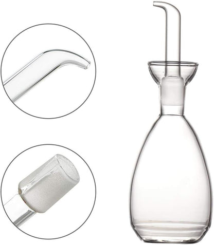 Glass Oil Bottle with Spout, Olive Oil Dispenser Vinegar Drizzler Pourer Stopper Pot, Soy Sauce Vinegar Cruet Non Drip Heat-Resistant for Cooking Kitchen Restaurant BBQ (15 oz)