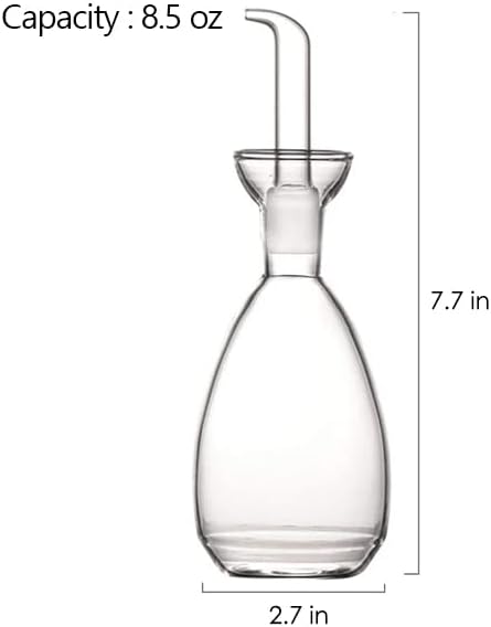 Glass Oil Bottle with Spout, Olive Oil Dispenser Vinegar Drizzler Pourer Stopper Pot, Soy Sauce Vinegar Cruet Non Drip Heat-Resistant for Cooking Kitchen Restaurant BBQ (15 oz)