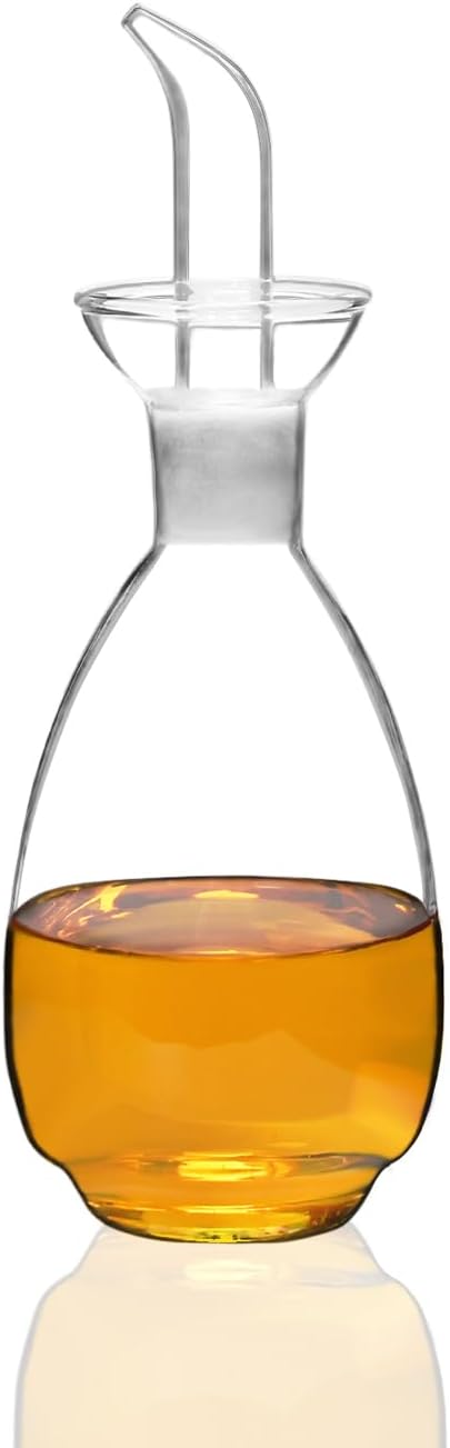 Glass Oil Bottle with Spout, Olive Oil Dispenser Vinegar Drizzler Pourer Stopper Pot, Soy Sauce Vinegar Cruet Non Drip Heat-Resistant for Cooking Kitchen Restaurant BBQ (15 oz)