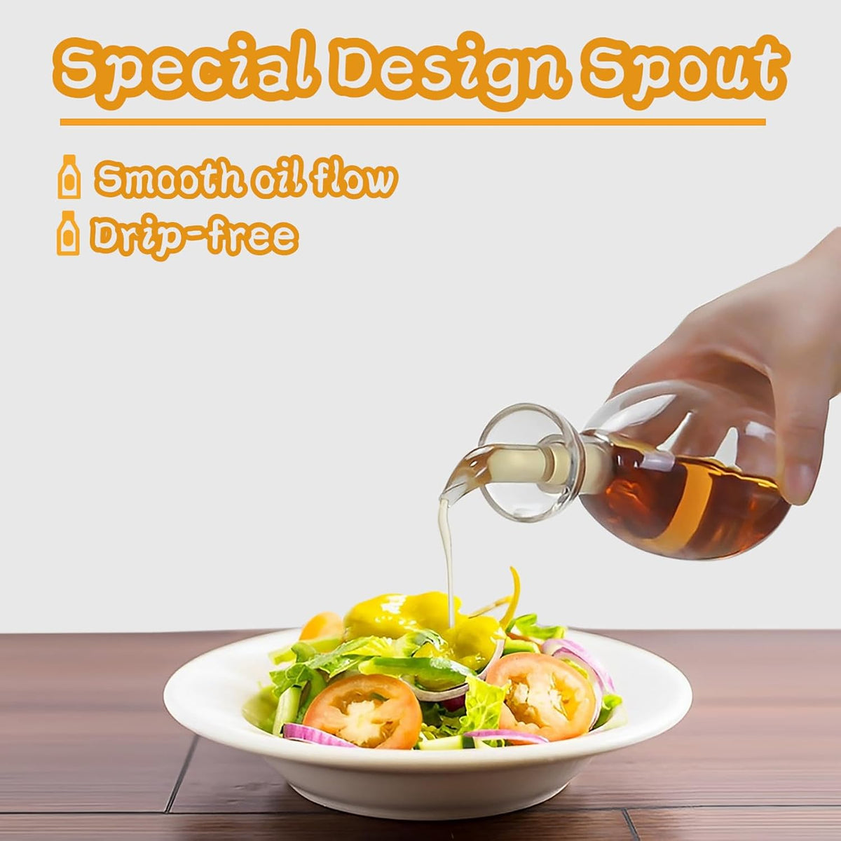 Glass Oil Bottle with Spout, Olive Oil Dispenser Vinegar Drizzler Pourer Stopper Pot, Soy Sauce Vinegar Cruet Non Drip Heat-Resistant for Cooking Kitchen Restaurant BBQ (15 oz)