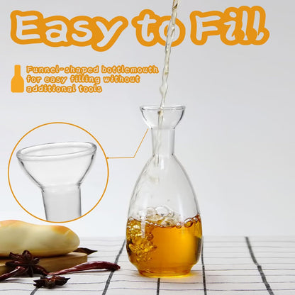 Glass Oil Bottle with Spout, Olive Oil Dispenser Vinegar Drizzler Pourer Stopper Pot, Soy Sauce Vinegar Cruet Non Drip Heat-Resistant for Cooking Kitchen Restaurant BBQ (15 oz)