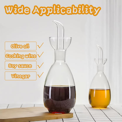 Glass Oil Bottle with Spout, Olive Oil Dispenser Vinegar Drizzler Pourer Stopper Pot, Soy Sauce Vinegar Cruet Non Drip Heat-Resistant for Cooking Kitchen Restaurant BBQ (15 oz)