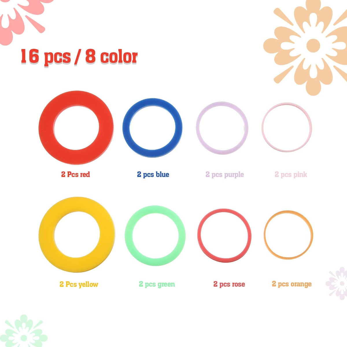 16 Pieces Rolling Pin Guide Ring Spacer Bands Thickness Rings Flexible Silicone Slip On Baking Accessories Fit for 1.6 Inch Wide Dough Rollers (0.4/0.2/0.08/0.04 Inch in Thickness), 8 Colors
