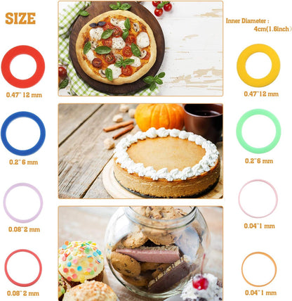 16 Pieces Rolling Pin Guide Ring Spacer Bands Thickness Rings Flexible Silicone Slip On Baking Accessories Fit for 1.6 Inch Wide Dough Rollers (0.4/0.2/0.08/0.04 Inch in Thickness), 8 Colors