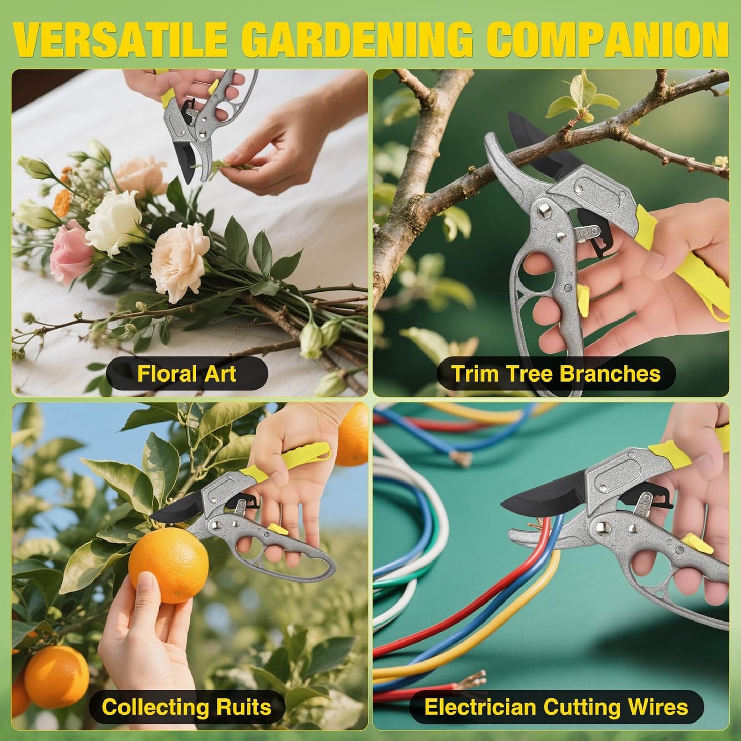 Pruning Shears Garden Shears 7.8" Professional Garden Scissors Sharp 65 Manganese Steel Blade Heavy Duty Clippers Hand Pruners for Cutting Fresh Flowers Branch Plant Trimming Gardening Tools