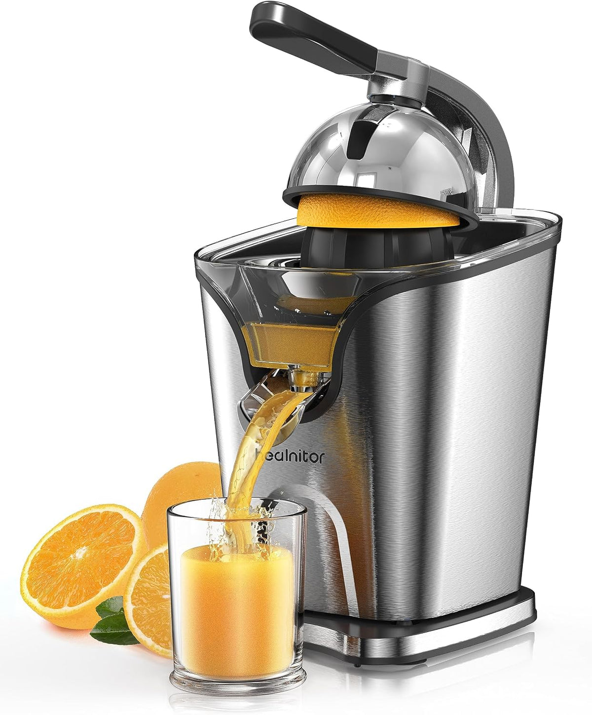 150W Electric Citrus Juicer Squeezer with 2 Cones, Stainless Steel Quiet Orange Juice Extractor Machines for Lime Grapefruit Lemon, Detachable Design
