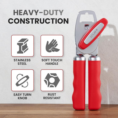 Manual Can Opener Heavy Duty Patented Stainless Steel, Ruby - Colors B