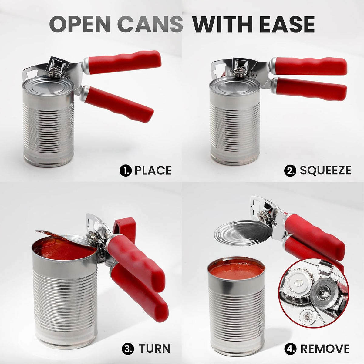 Manual Can Opener Heavy Duty Patented Stainless Steel, Ruby - Colors B