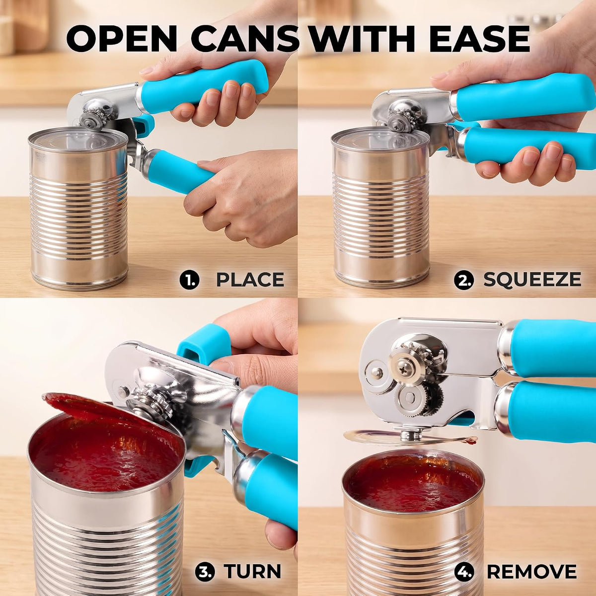 Manual Can Opener Heavy Duty Patented Stainless Steel, Ruby - Colors B