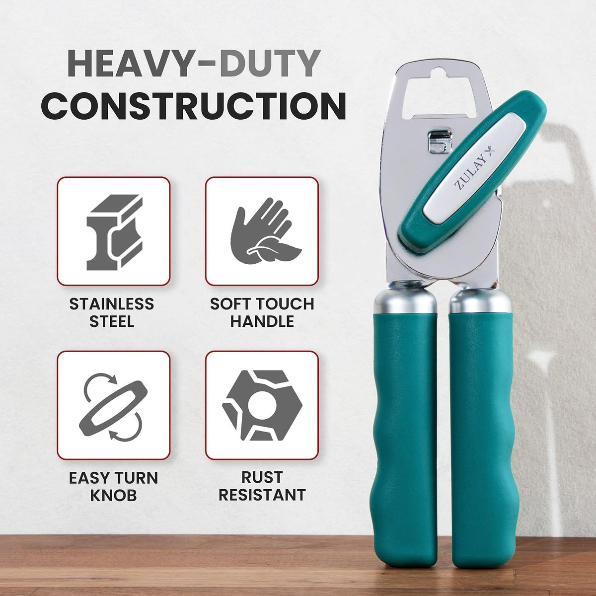 Manual Can Opener Heavy Duty Patented Stainless Steel, Ruby - Colors B