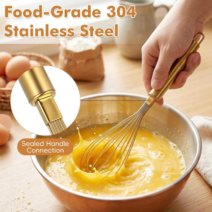 Stainless Steel Whisk, 13 Inch Gold Wire Egg Beater, Thicken Wire Hand Mixer for Whisking Blending Baking Cooking, Kitchen Utensils Gadgets for Cream Batter Sauce