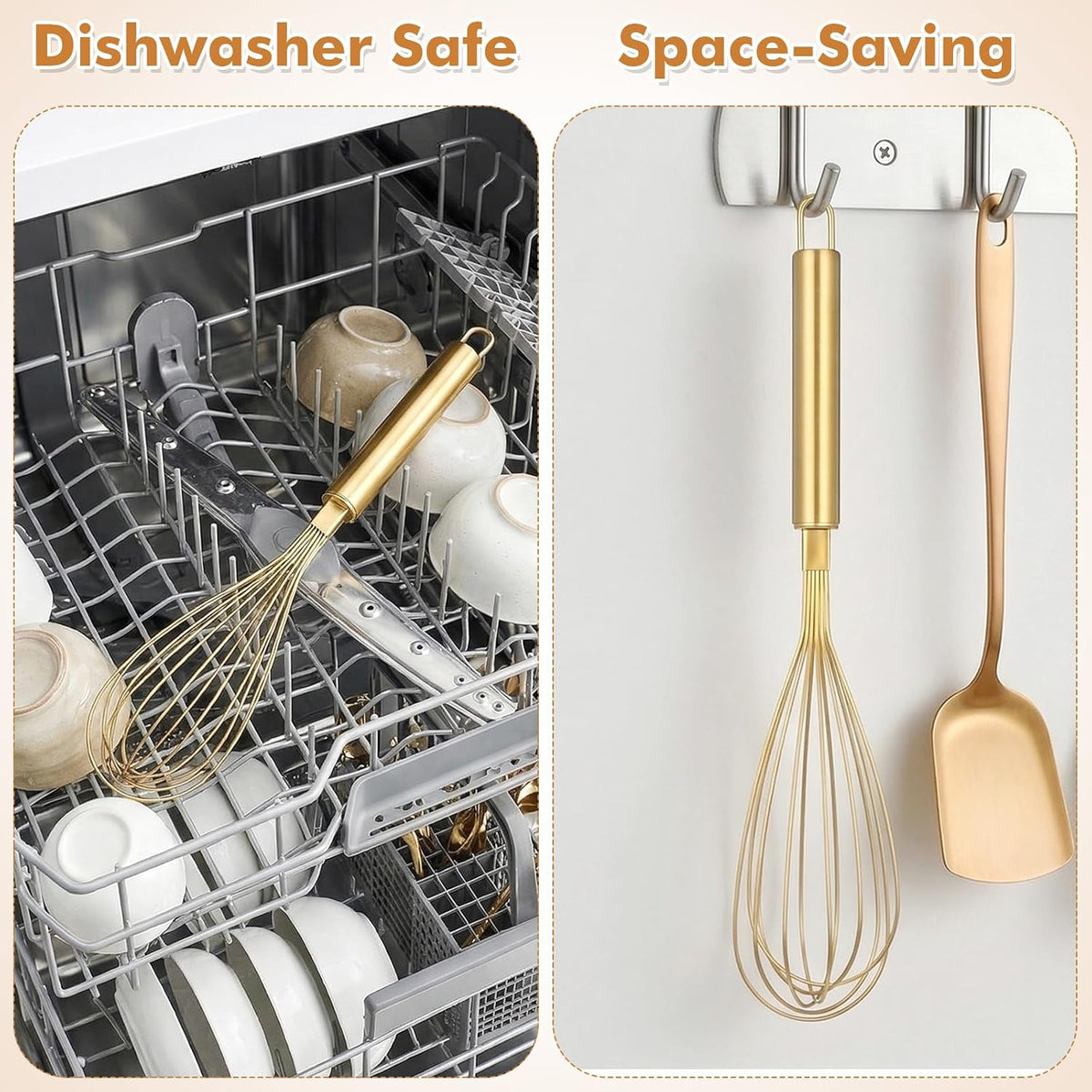 Stainless Steel Whisk, 13 Inch Gold Wire Egg Beater, Thicken Wire Hand Mixer for Whisking Blending Baking Cooking, Kitchen Utensils Gadgets for Cream Batter Sauce
