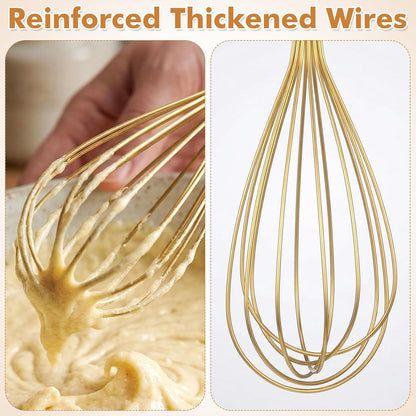 Stainless Steel Whisk, 13 Inch Gold Wire Egg Beater, Thicken Wire Hand Mixer for Whisking Blending Baking Cooking, Kitchen Utensils Gadgets for Cream Batter Sauce