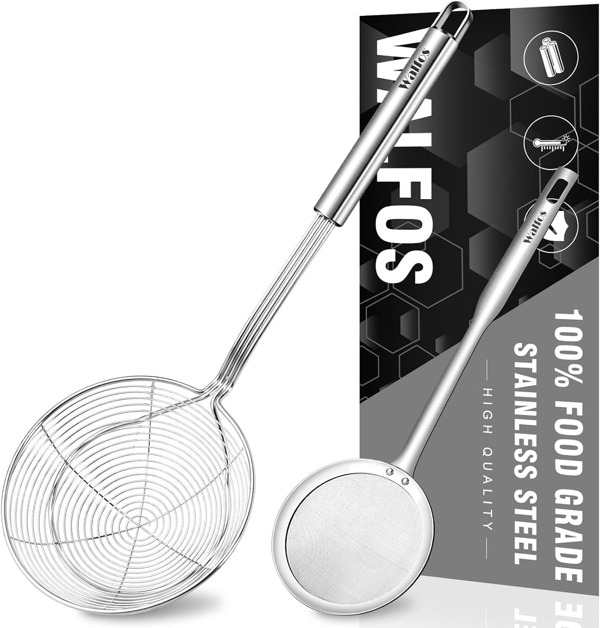 Spider Strainer, Set of 2-5.5 Inch Stainless Steel Fryer Scoop & 4 inch Fat Skimmer Spoon, Kitchen Spider Skimmer Strainer With Handle, For Cooking Deep Fryer, Pasta, Egg,Fat