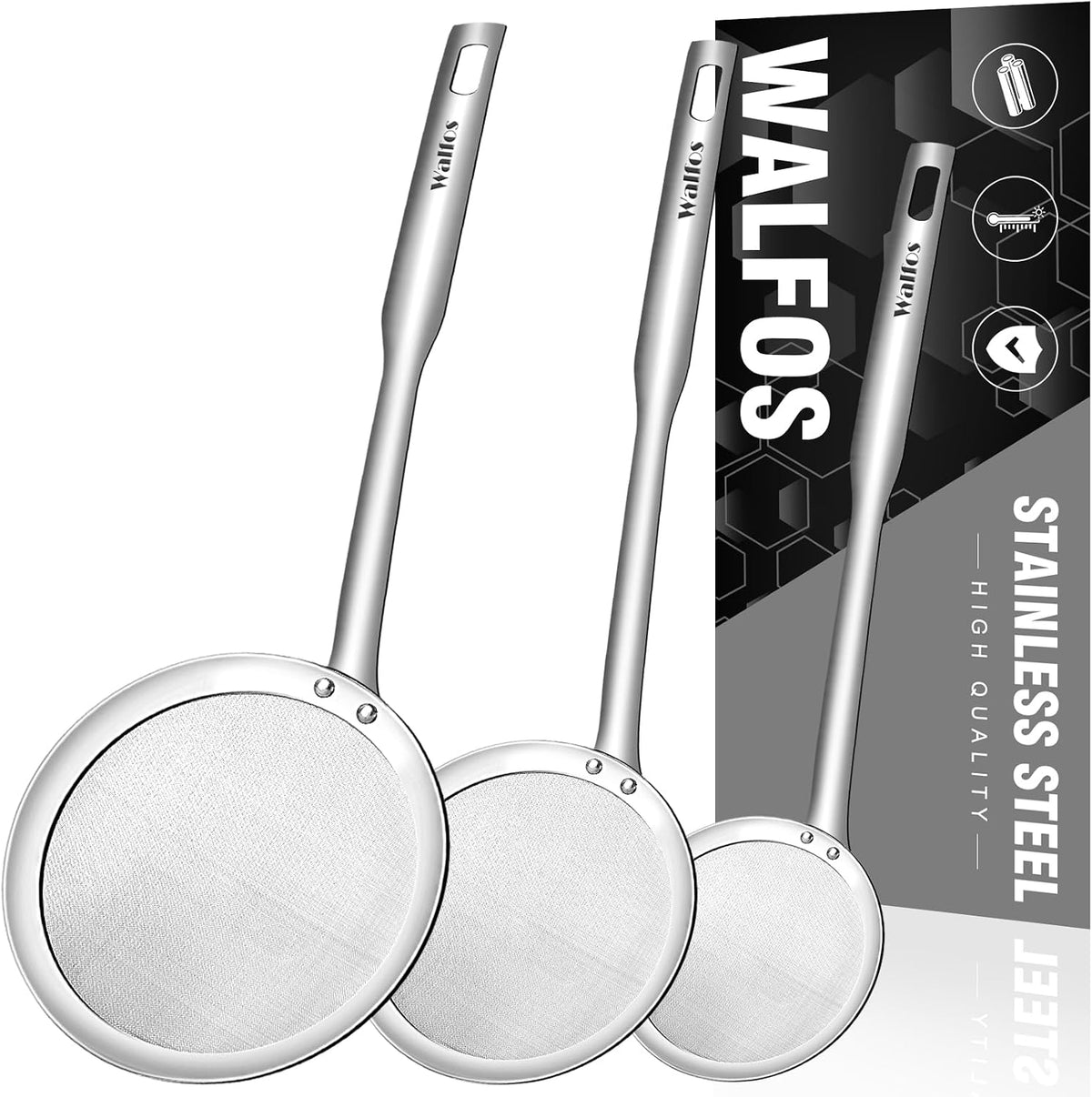 Spider Strainer, Set of 2-5.5 Inch Stainless Steel Fryer Scoop & 4 inch Fat Skimmer Spoon, Kitchen Spider Skimmer Strainer With Handle, For Cooking Deep Fryer, Pasta, Egg,Fat