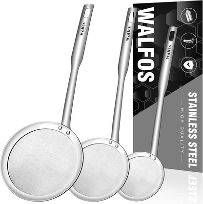 Spider Strainer, Set of 2-5.5 Inch Stainless Steel Fryer Scoop & 4 inch Fat Skimmer Spoon, Kitchen Spider Skimmer Strainer With Handle, For Cooking Deep Fryer, Pasta, Egg,Fat