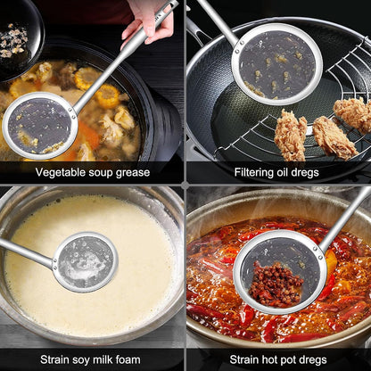 Spider Strainer, Set of 2-5.5 Inch Stainless Steel Fryer Scoop & 4 inch Fat Skimmer Spoon, Kitchen Spider Skimmer Strainer With Handle, For Cooking Deep Fryer, Pasta, Egg,Fat