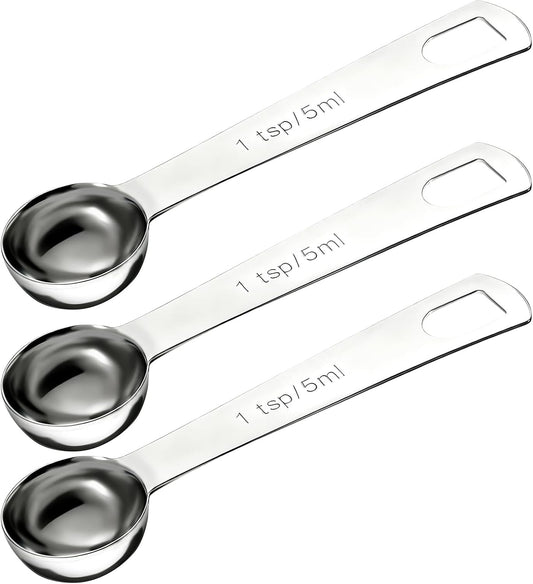 3 PCS Teaspoon Measuring Spoons, 5 ML Teaspoons Measuring Spoon, Stainless Steel 1 Teaspoon Scoop, 1/3 Tablespoon, Short Handle Measuring Teaspoons for Precise Cooking, Baking and Spices Measurement