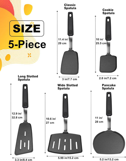 5 Piece Heat Resistant Silicone Spatula Set Cooking Utensils Set