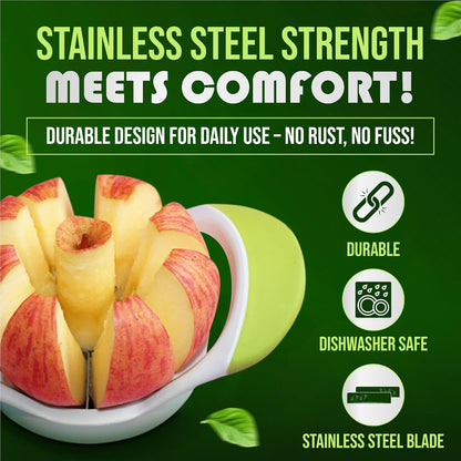 Apple Corer, Slicer & Cutter, Extra Large size, 4.75 Inches, Heavy Duty, Apple Chopper and fruit slicer with Stainless Steel Blades & Anti-Slip Handle-Green