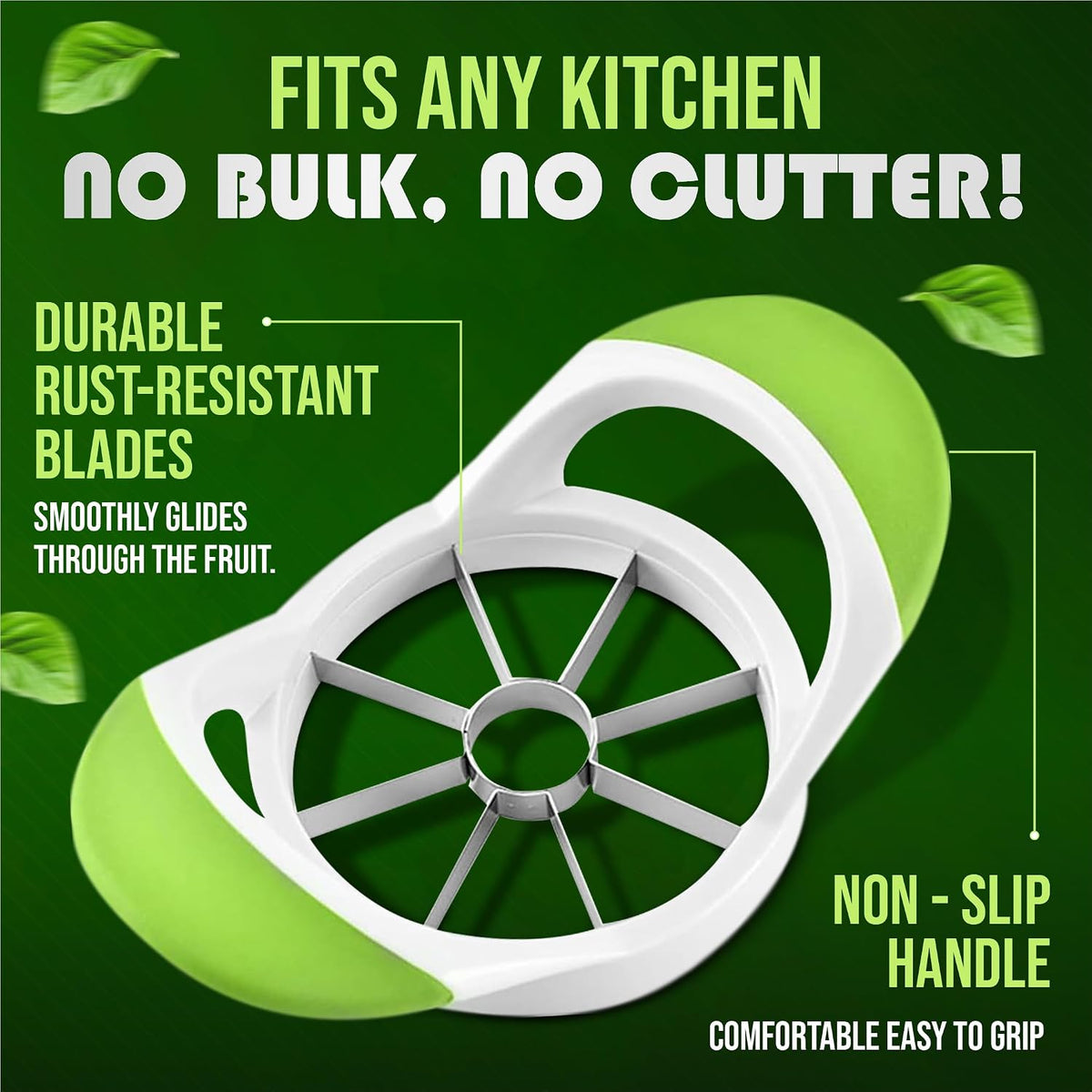 Apple Corer, Slicer & Cutter, Extra Large size, 4.75 Inches, Heavy Duty, Apple Chopper and fruit slicer with Stainless Steel Blades & Anti-Slip Handle-Green