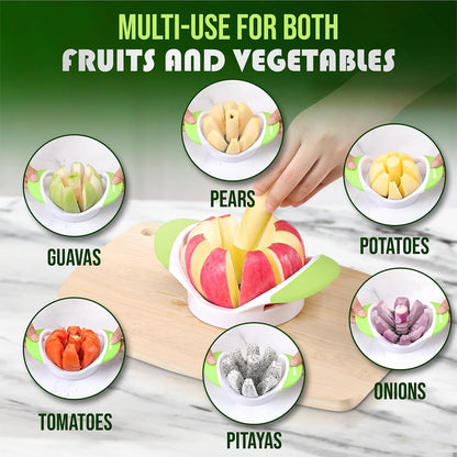 Apple Corer, Slicer & Cutter, Extra Large size, 4.75 Inches, Heavy Duty, Apple Chopper and fruit slicer with Stainless Steel Blades & Anti-Slip Handle-Green