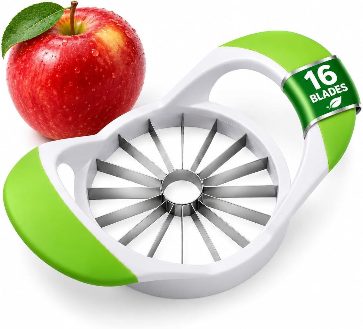 Apple Corer, Slicer & Cutter, Extra Large size, 4.75 Inches, Heavy Duty, Apple Chopper and fruit slicer with Stainless Steel Blades & Anti-Slip Handle-Green