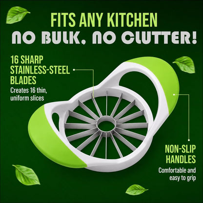 Apple Corer, Slicer & Cutter, Extra Large size, 4.75 Inches, Heavy Duty, Apple Chopper and fruit slicer with Stainless Steel Blades & Anti-Slip Handle-Green