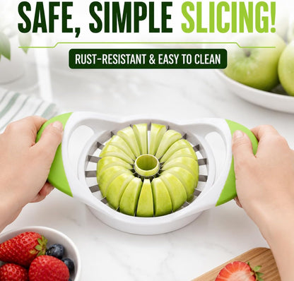 Apple Corer, Slicer & Cutter, Extra Large size, 4.75 Inches, Heavy Duty, Apple Chopper and fruit slicer with Stainless Steel Blades & Anti-Slip Handle-Green