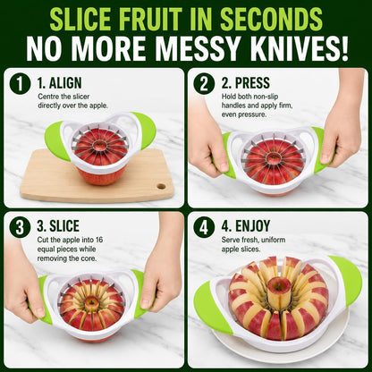 Apple Corer, Slicer & Cutter, Extra Large size, 4.75 Inches, Heavy Duty, Apple Chopper and fruit slicer with Stainless Steel Blades & Anti-Slip Handle-Green