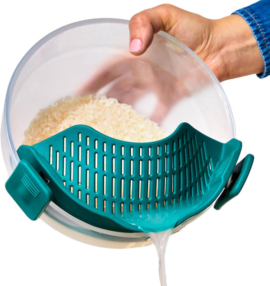 Silicone Clip On Strainer for Pots and Pans & Glass Dishes | Universal Pasta Strainer, Meat, Rice, Vegetables, Kale