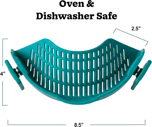 Silicone Clip On Strainer for Pots and Pans & Glass Dishes | Universal Pasta Strainer, Meat, Rice, Vegetables, Kale