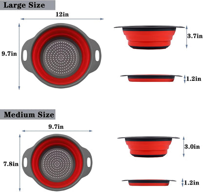 Collapsible Colander Set,Space Saving Collapsible Kitchen Colander Strainer with Handle,Perfect for Draining Pasta Vegetable fruit (Green)