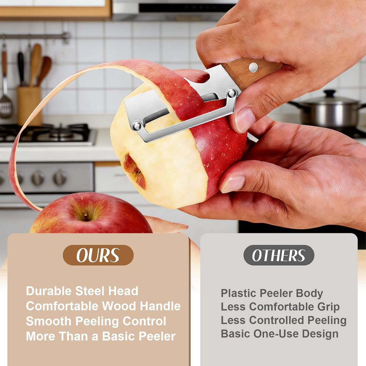 2026 Upgrade Vegetable Peeler With Wooden Handle, Stainless Steel Wide Blade Potato and Carrot Peeler, 2-in-1 Veggie Peeler With Bottle Opener for Kitchen, Camping and Travel