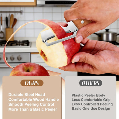 2026 Upgrade Vegetable Peeler With Wooden Handle, Stainless Steel Wide Blade Potato and Carrot Peeler, 2-in-1 Veggie Peeler With Bottle Opener for Kitchen, Camping and Travel
