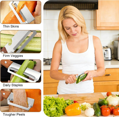 2026 Upgrade Vegetable Peeler With Wooden Handle, Stainless Steel Wide Blade Potato and Carrot Peeler, 2-in-1 Veggie Peeler With Bottle Opener for Kitchen, Camping and Travel