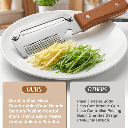 2026 Upgrade Vegetable Peeler With Wooden Handle, Stainless Steel Wide Blade Potato and Carrot Peeler, 2-in-1 Veggie Peeler With Bottle Opener for Kitchen, Camping and Travel