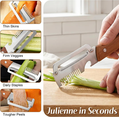 2026 Upgrade Vegetable Peeler With Wooden Handle, Stainless Steel Wide Blade Potato and Carrot Peeler, 2-in-1 Veggie Peeler With Bottle Opener for Kitchen, Camping and Travel