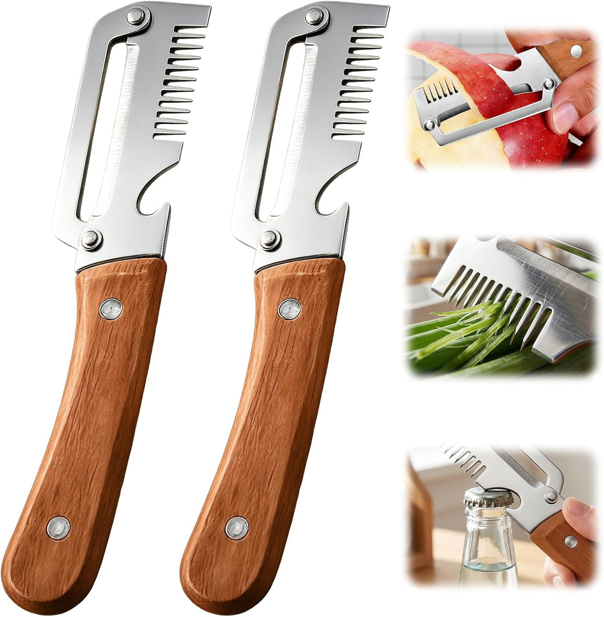 2026 Upgrade Vegetable Peeler With Wooden Handle, Stainless Steel Wide Blade Potato and Carrot Peeler, 2-in-1 Veggie Peeler With Bottle Opener for Kitchen, Camping and Travel