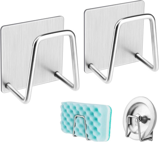 Adhesive Sponge Holder Sink Caddy for Kitchen Accessories - SUS304 Stainless Steel Rust Proof Waterproof, Quick Drying (2 Pack) | Rust Proof Quick Drying Waterproof Kitchen Accessories sink organizer soap holder