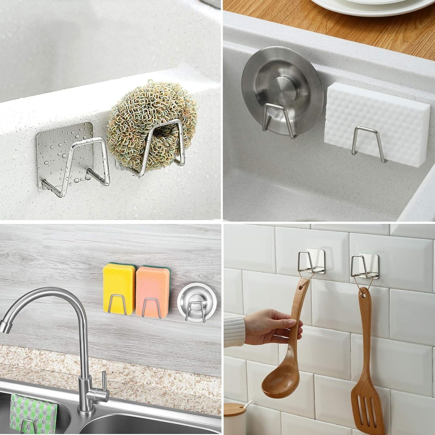 Adhesive Sponge Holder Sink Caddy for Kitchen Accessories - SUS304 Stainless Steel Rust Proof Waterproof, Quick Drying (2 Pack) | Rust Proof Quick Drying Waterproof Kitchen Accessories sink organizer soap holder
