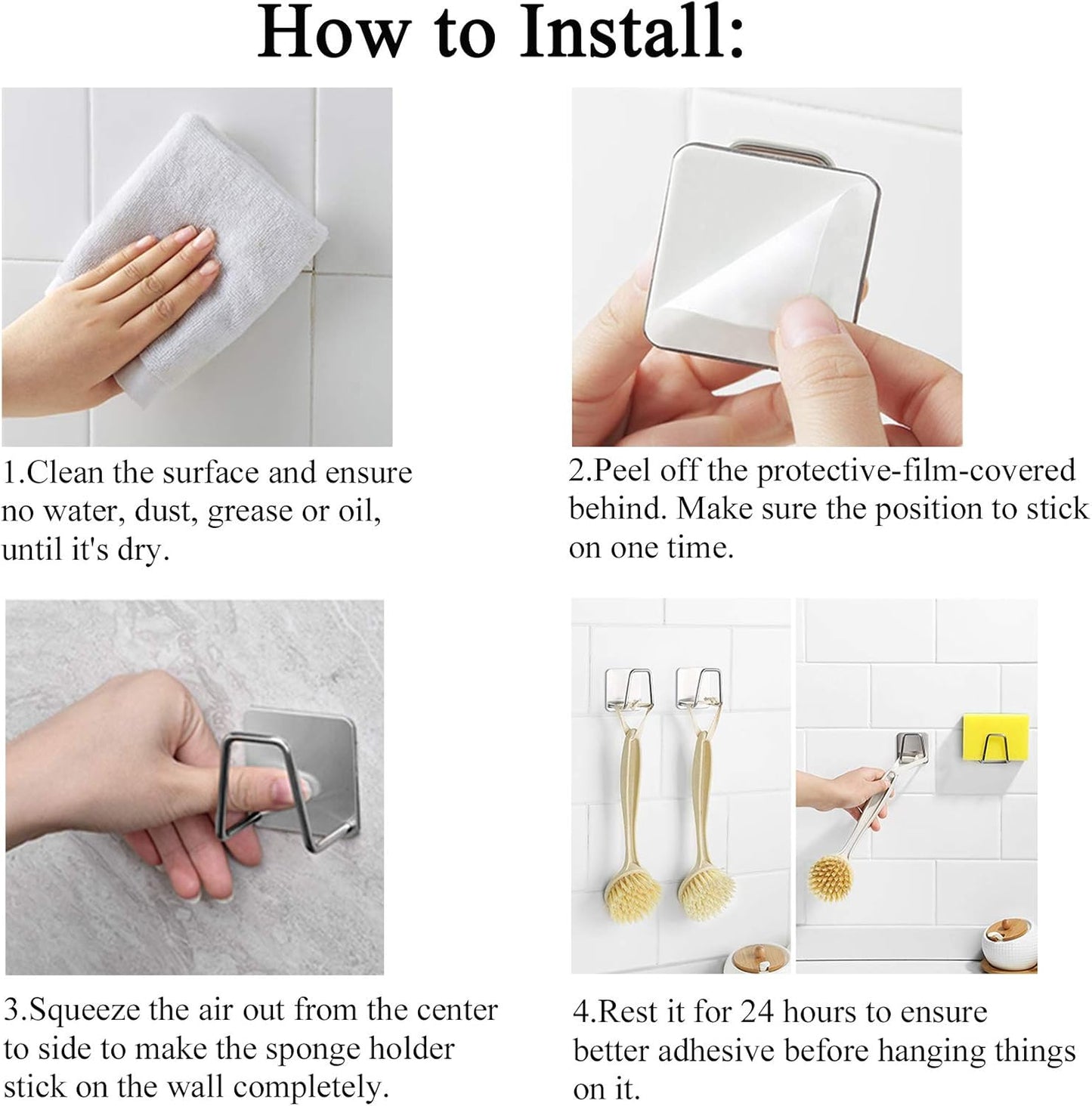 Adhesive Sponge Holder Sink Caddy for Kitchen Accessories - SUS304 Stainless Steel Rust Proof Waterproof, Quick Drying (2 Pack) | Rust Proof Quick Drying Waterproof Kitchen Accessories sink organizer soap holder