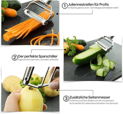 3-in-1 Vegetable Peeler with Julienne Slicer & Potato Eye Remover | Ultra Sharp Stainless Steel Blade | Ergonomic Anti-Slip Handle | Heavy Duty Kitchen Peeler